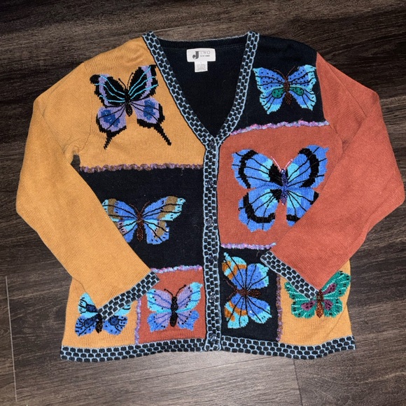 Sweaters - Crazy Y2K J Two New York Women’s Sequen Butterfly Cardigan Sweater Size L